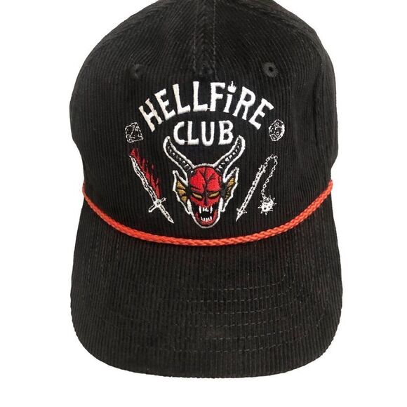 Stranger Things Hellfire Club Corduroy Black Snapback Hat - Picture 1 of 7